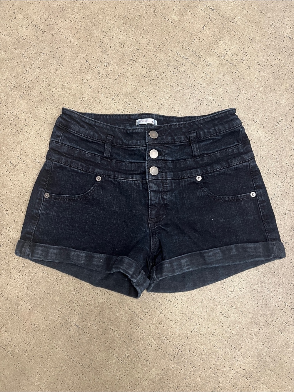 Xhilaration Faded Black High-Waist Triple Button Denim Shorts